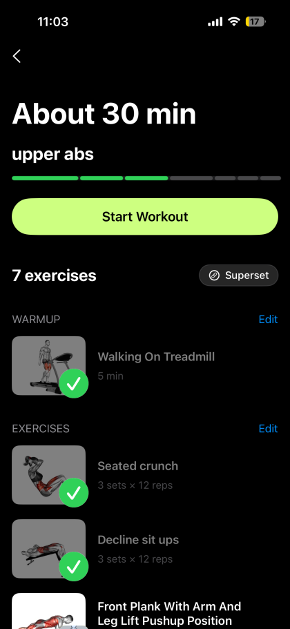 WorkoutNow workout summary screen
